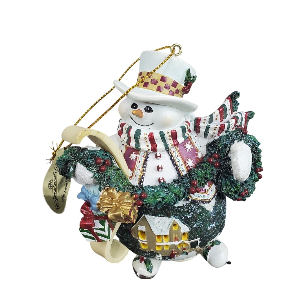 Ashton Drake Galleries Thomas Kinkade Gifts And Garland 4.5" Christmas Ornament